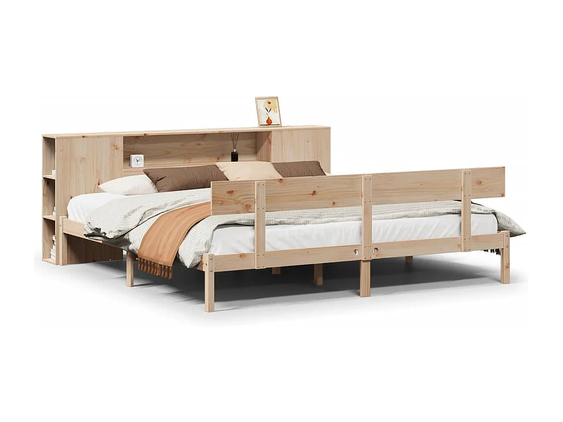 Lit bibliothèque sans matelas 200x200 cm bois massif de pin