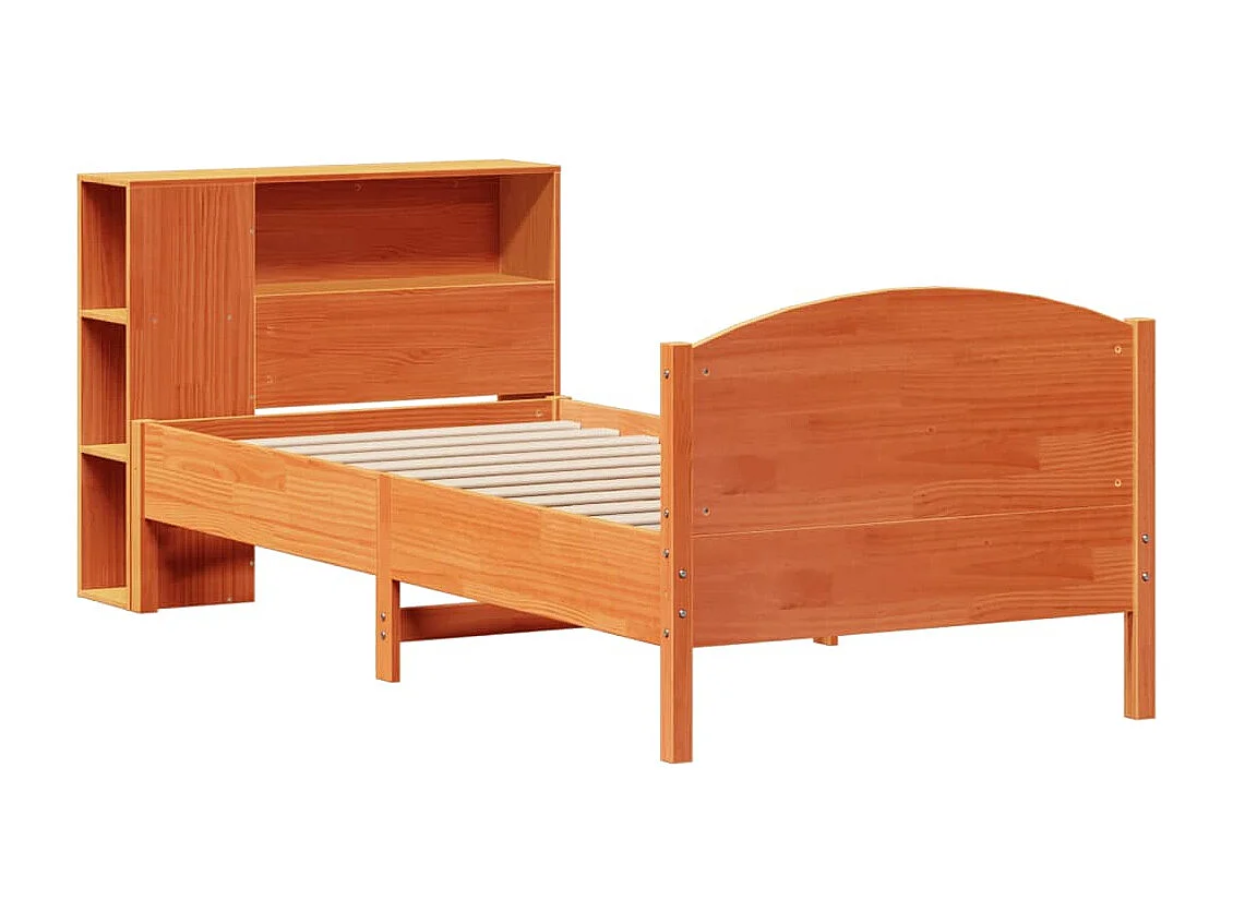 Lit bibliothèque sans matelas cire marron 100x200 cm pin massif