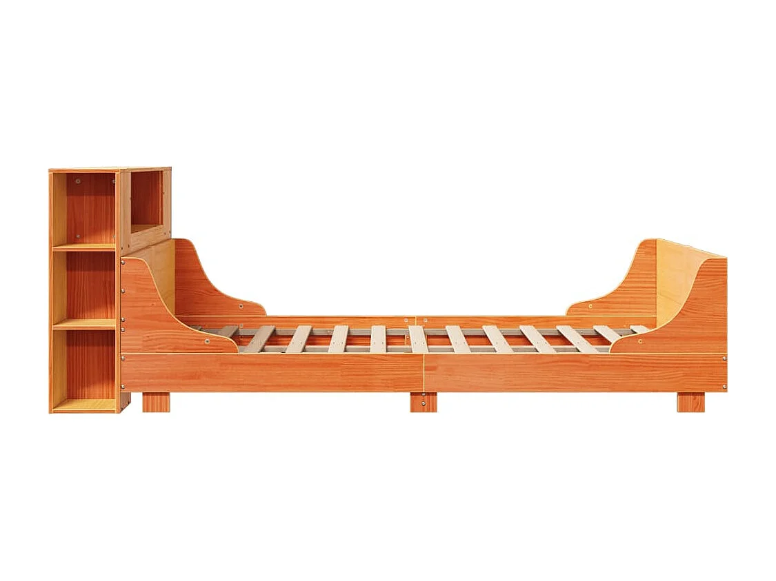 Cama sin colchón madera maciza de pino marrón cera 140x200 cm