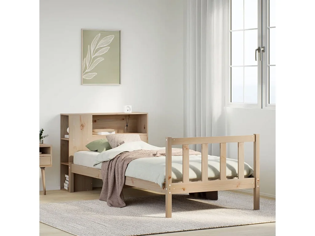 Cama com estante sem colchão 90x190 cm pinho maciço