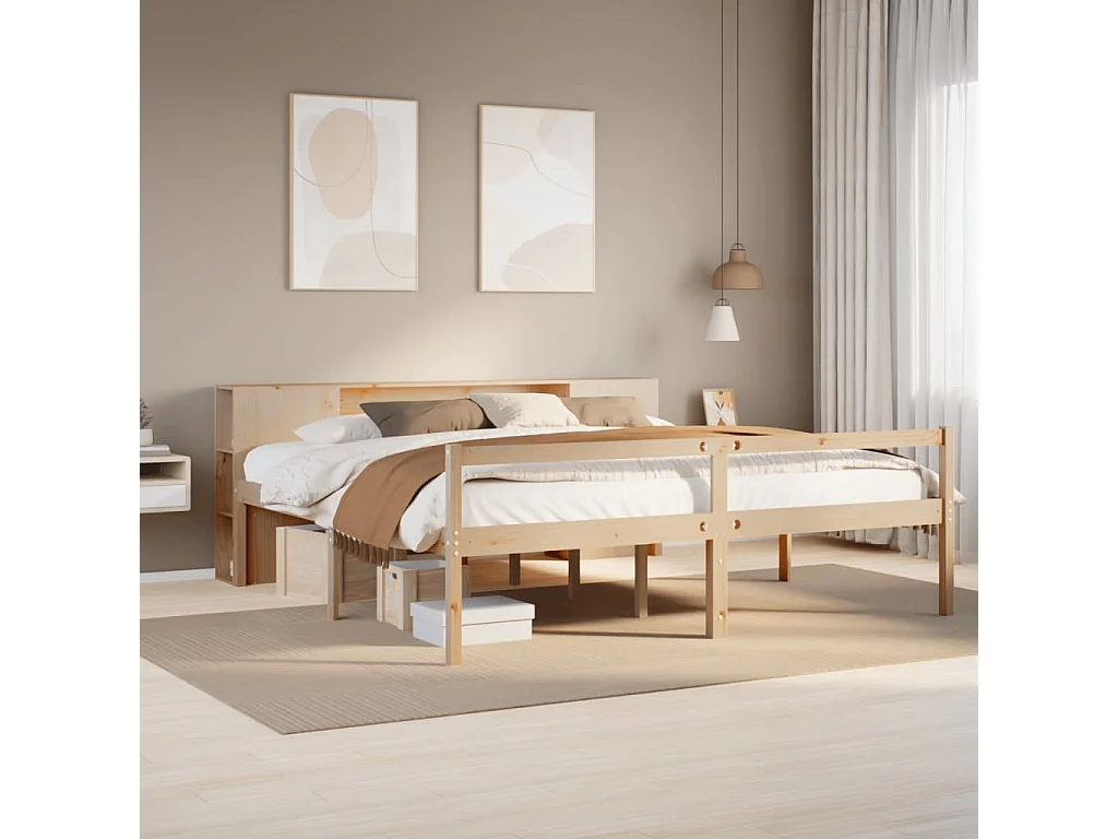 Cama con estantería sin colchón madera maciza de pino 180x200cm