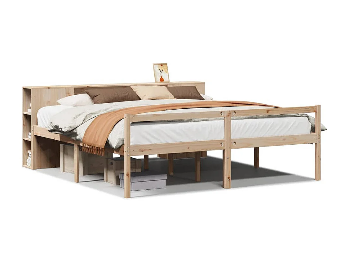 Cama con estantería sin colchón madera maciza de pino 180x200cm