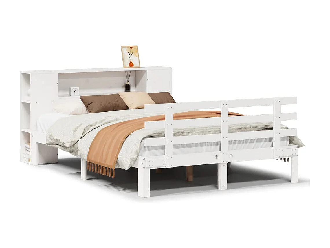 Cama con estantería sin colchón madera maciza blanca 135x190 cm
