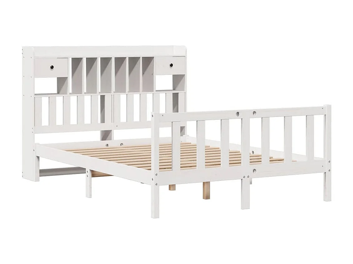 Cama con estantería sin colchón madera maciza blanca 160x200 cm