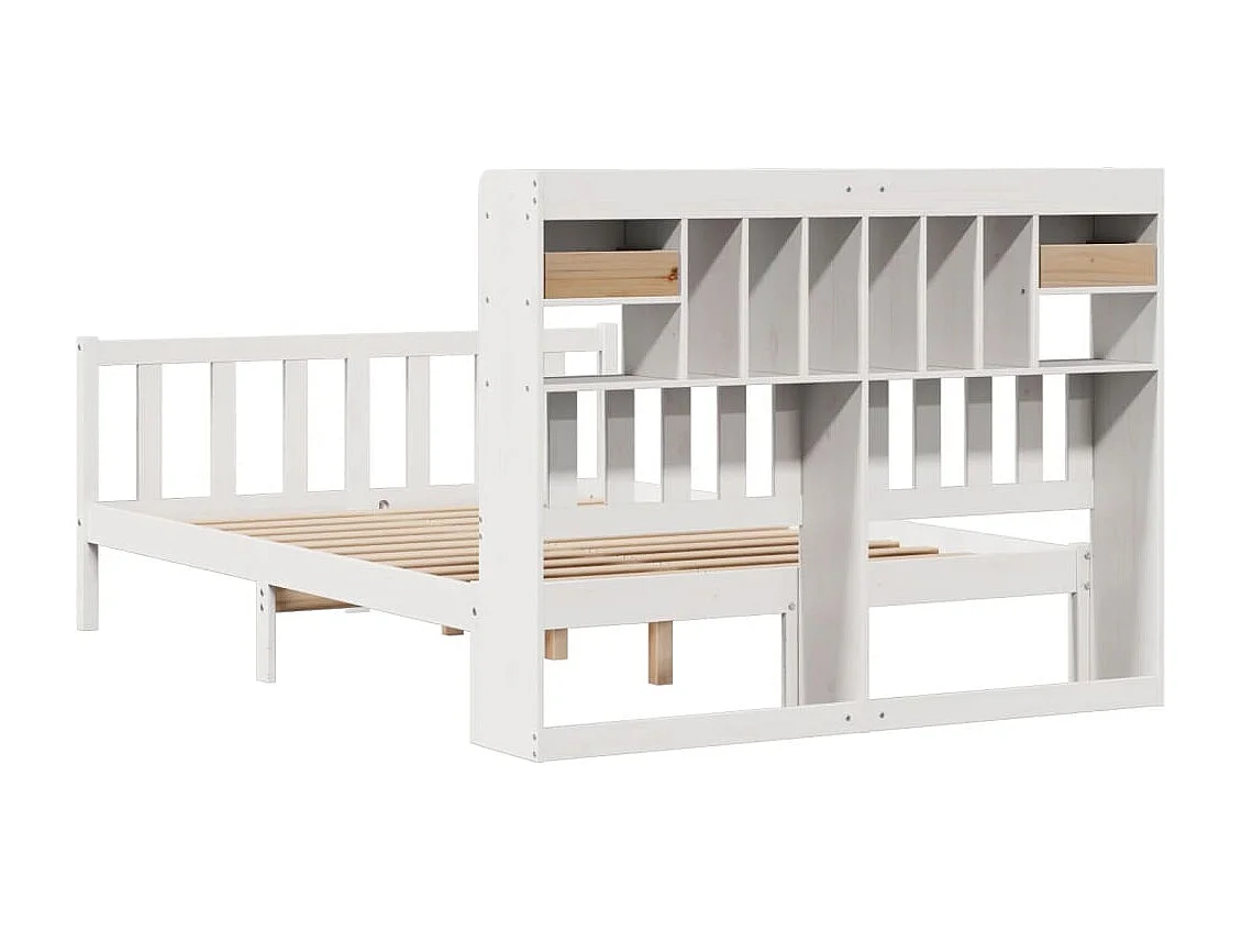 Cama con estantería sin colchón madera maciza blanca 160x200 cm