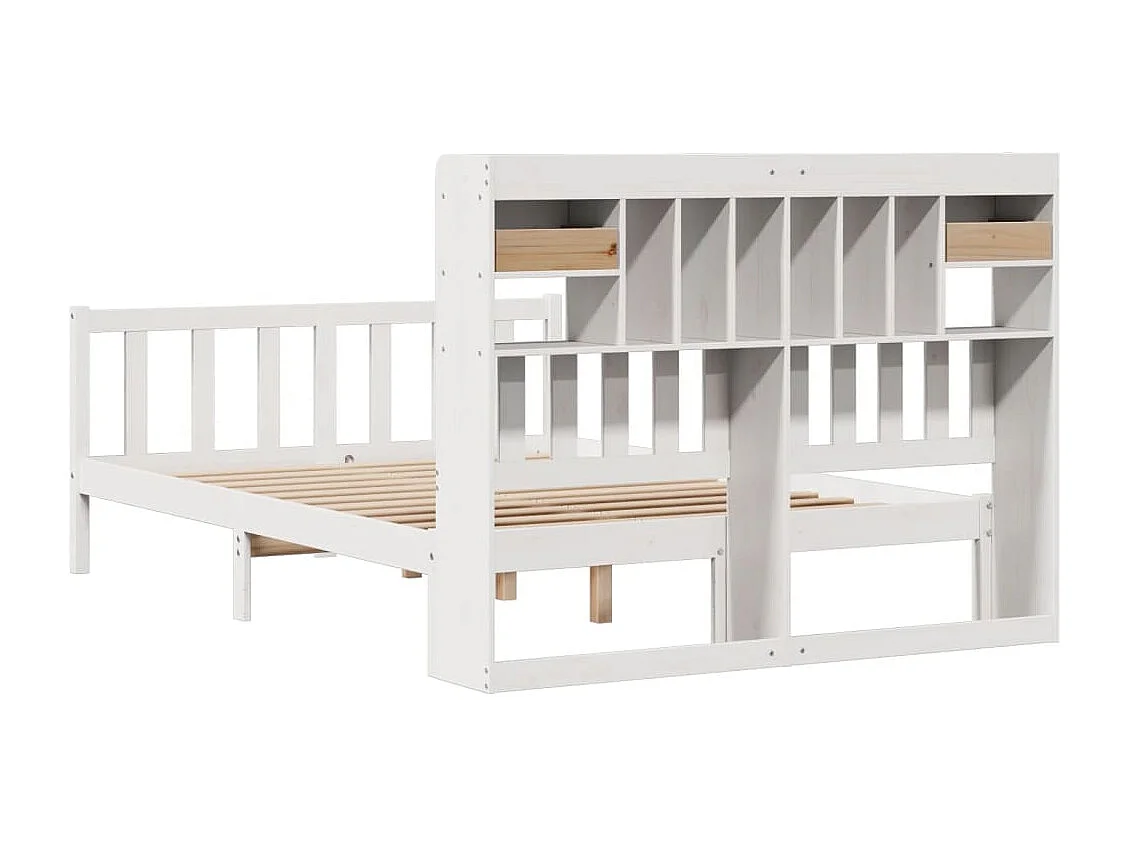 Cama con estantería sin colchón madera maciza blanca 160x200 cm