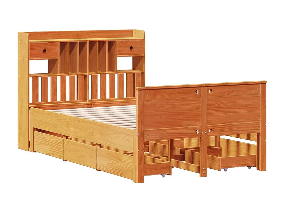 Cama com estante sem colchão 135x190 cm pinho maciço