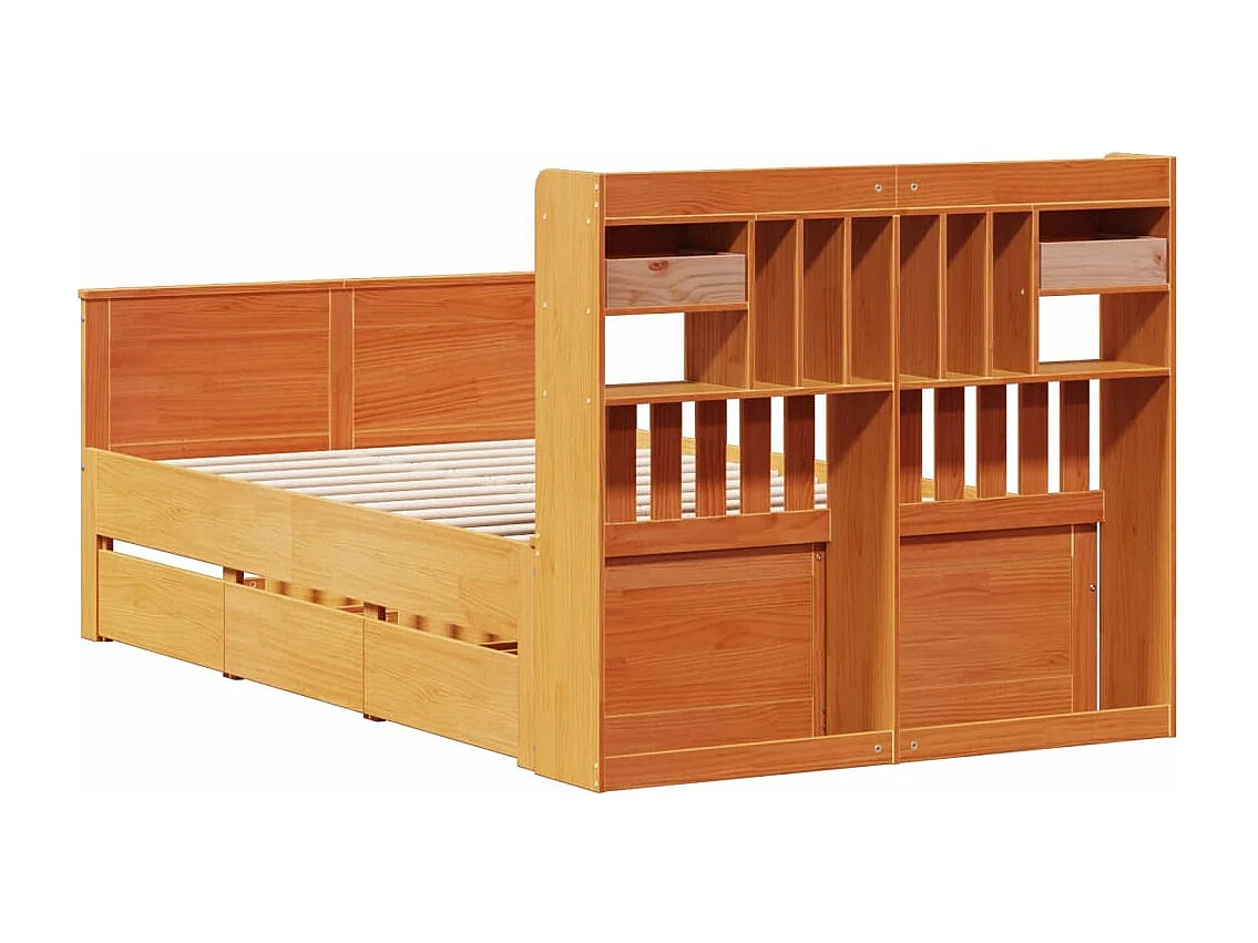 Cama con estantería sin colchón madera maciza marrón 135x190cm