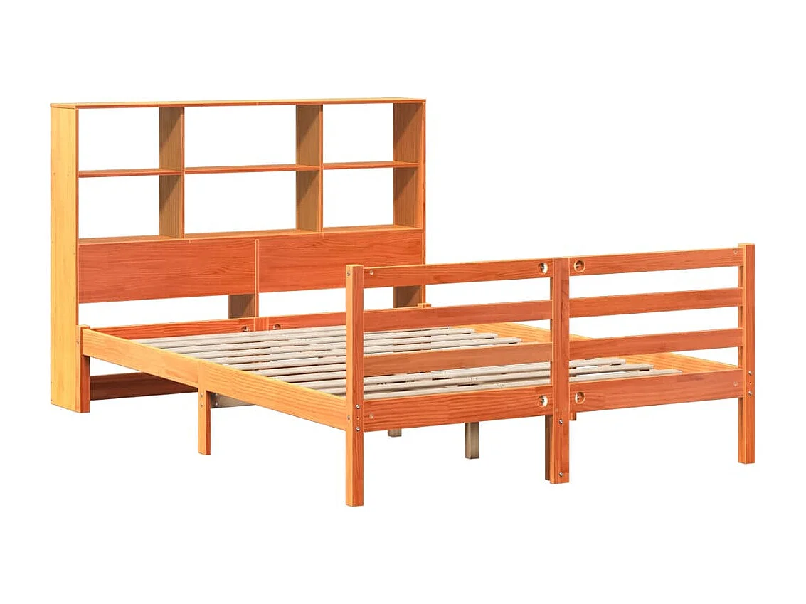 Lit bibliothèque sans matelas cire marron 140x200cm bois massif