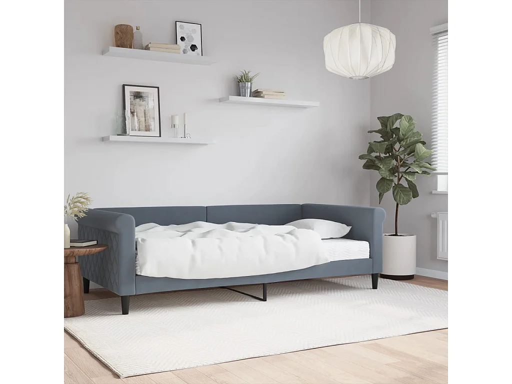 Lit de jour avec matelas gris foncé 100x200 cm velours