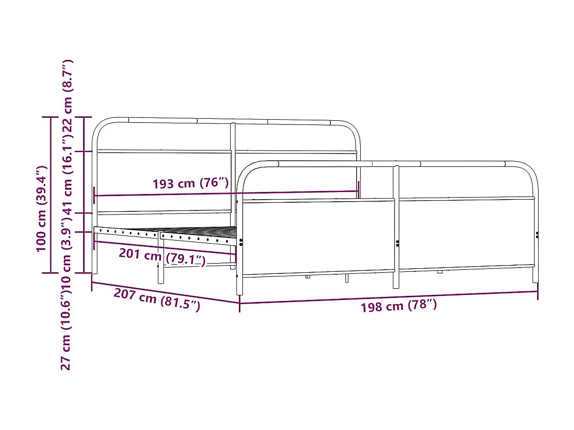 Estructura de cama sin colchón metal roble ahumado 193x203 cm