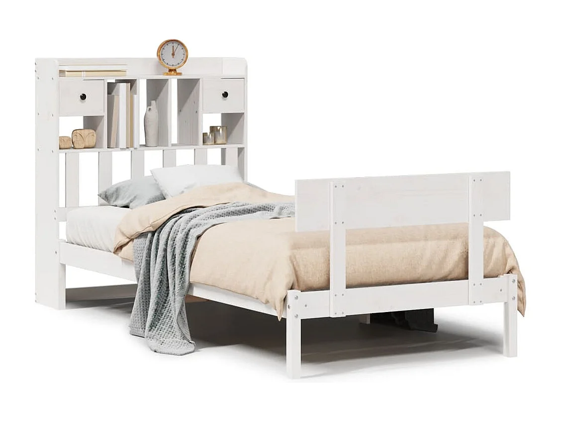 Cama com estante sem colchão 90x190 cm pinho maciço branco