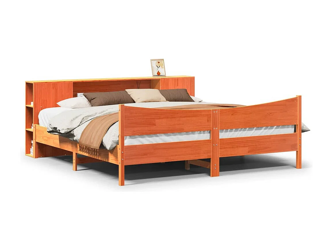 Cadre de lit sans matelas cire marron 200x200cm bois pin massif