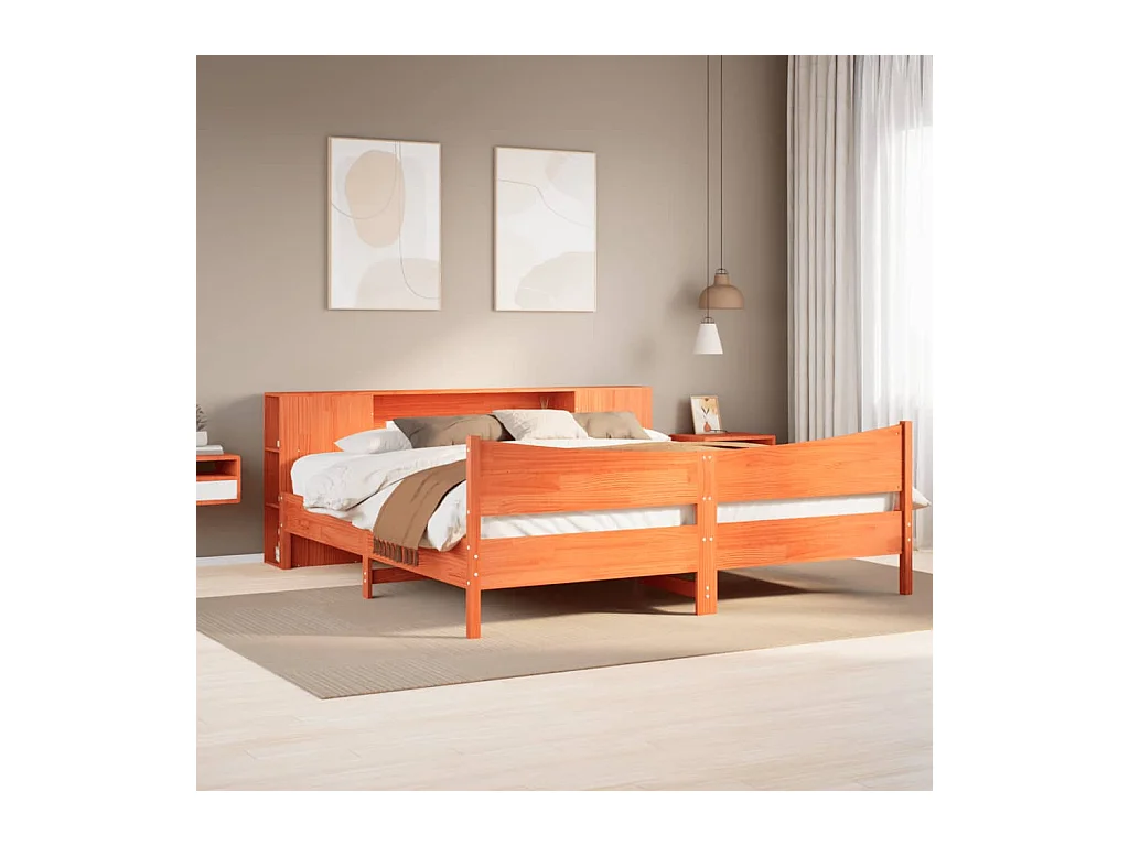 Cadre de lit sans matelas cire marron 200x200cm bois pin massif