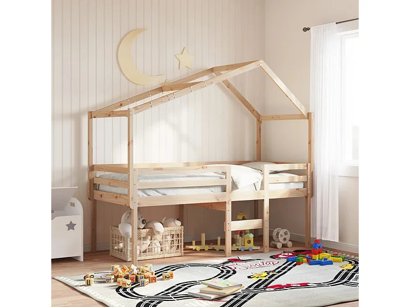 Cama alta com telhado 80x200 cm pinho maciço