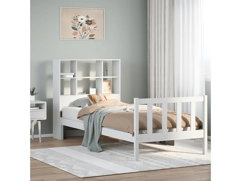 Cama com estante sem colchão 90x200 cm pinho maciço branco