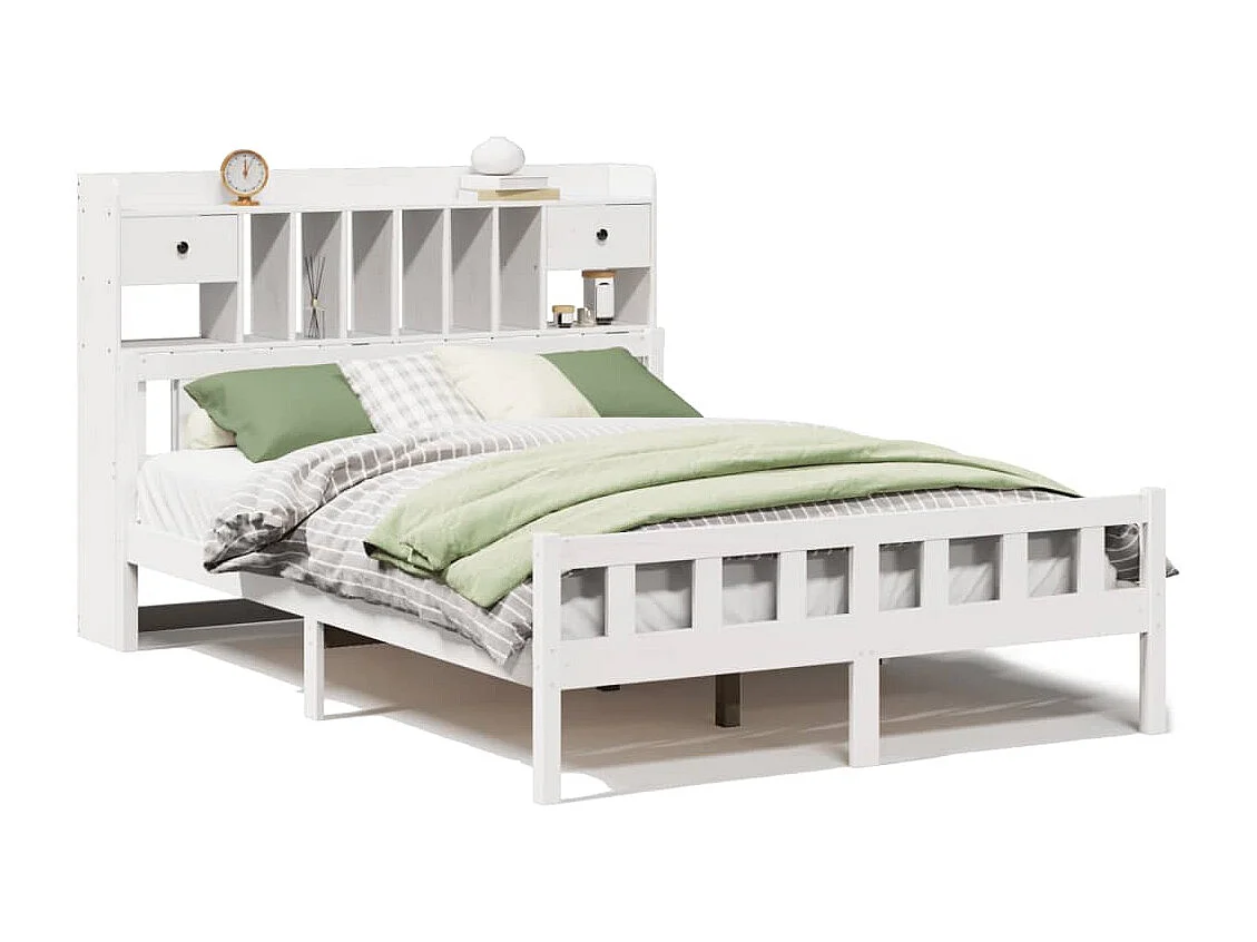 Cama con estantería sin colchón madera maciza blanca 150x200 cm