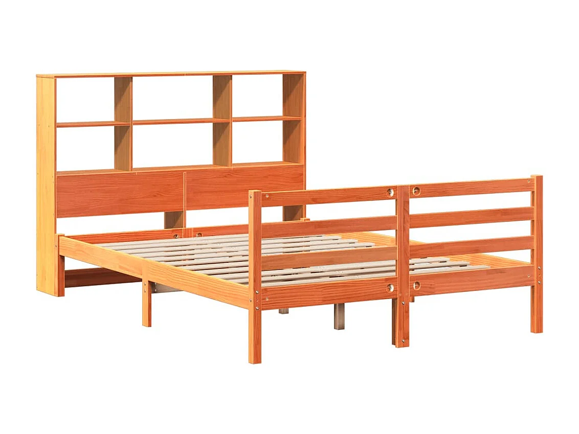 Cama con estantería sin colchón madera maciza marrón 135x190 cm