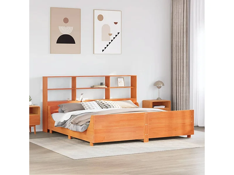Cama con estantería sin colchón madera maciza marrón 180x200 cm