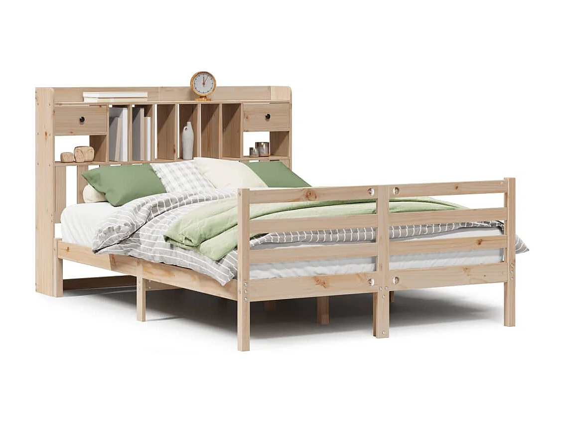 Lit bibliothèque sans matelas 160x200 cm bois massif de pin