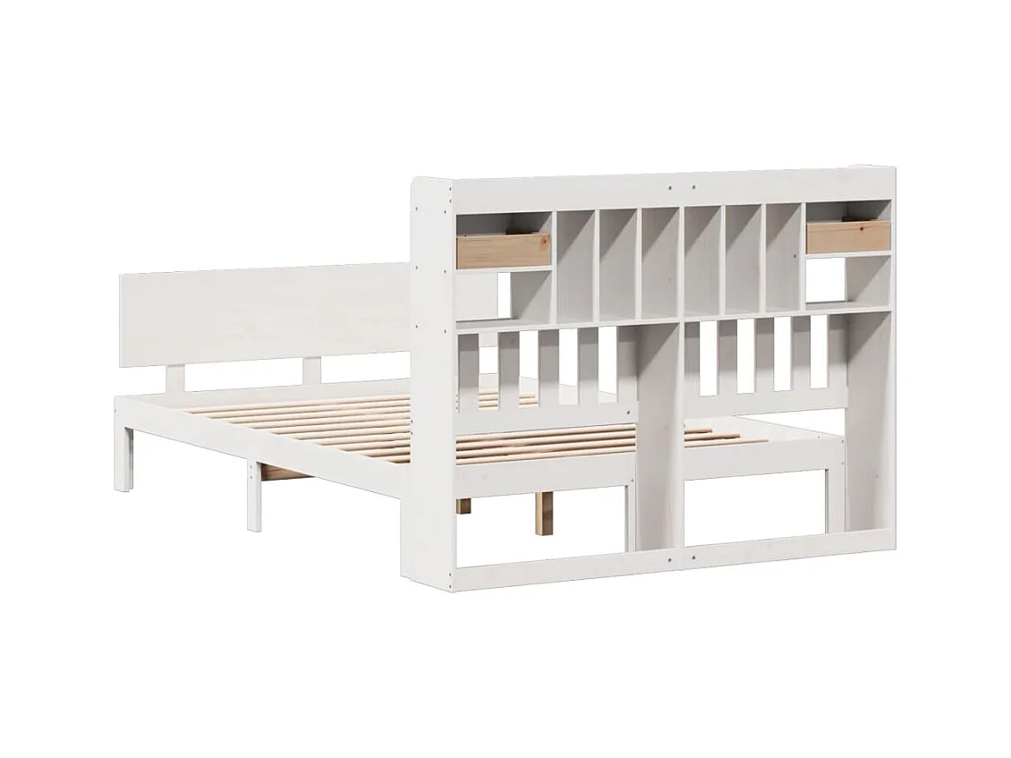 Lit bibliothèque sans matelas blanc 140x200 cm bois pin massif