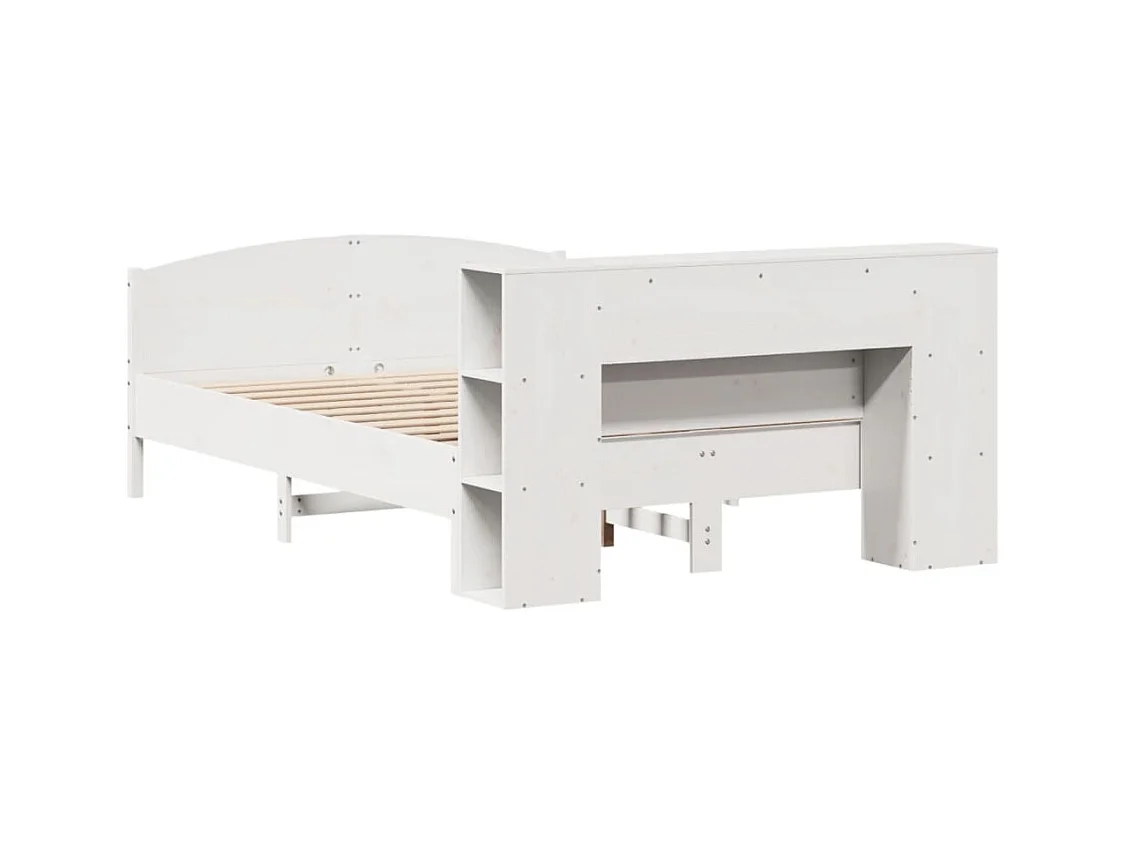 Cama con estantería sin colchón madera maciza blanca 135x190 cm