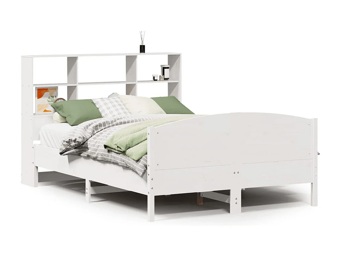 Cama com estante sem colchão 140x200 cm pinho maciço branco