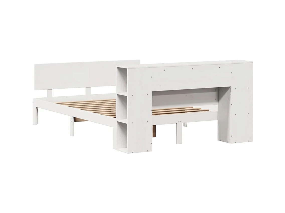 Lit bibliothèque sans matelas blanc 140x200 cm bois pin massif