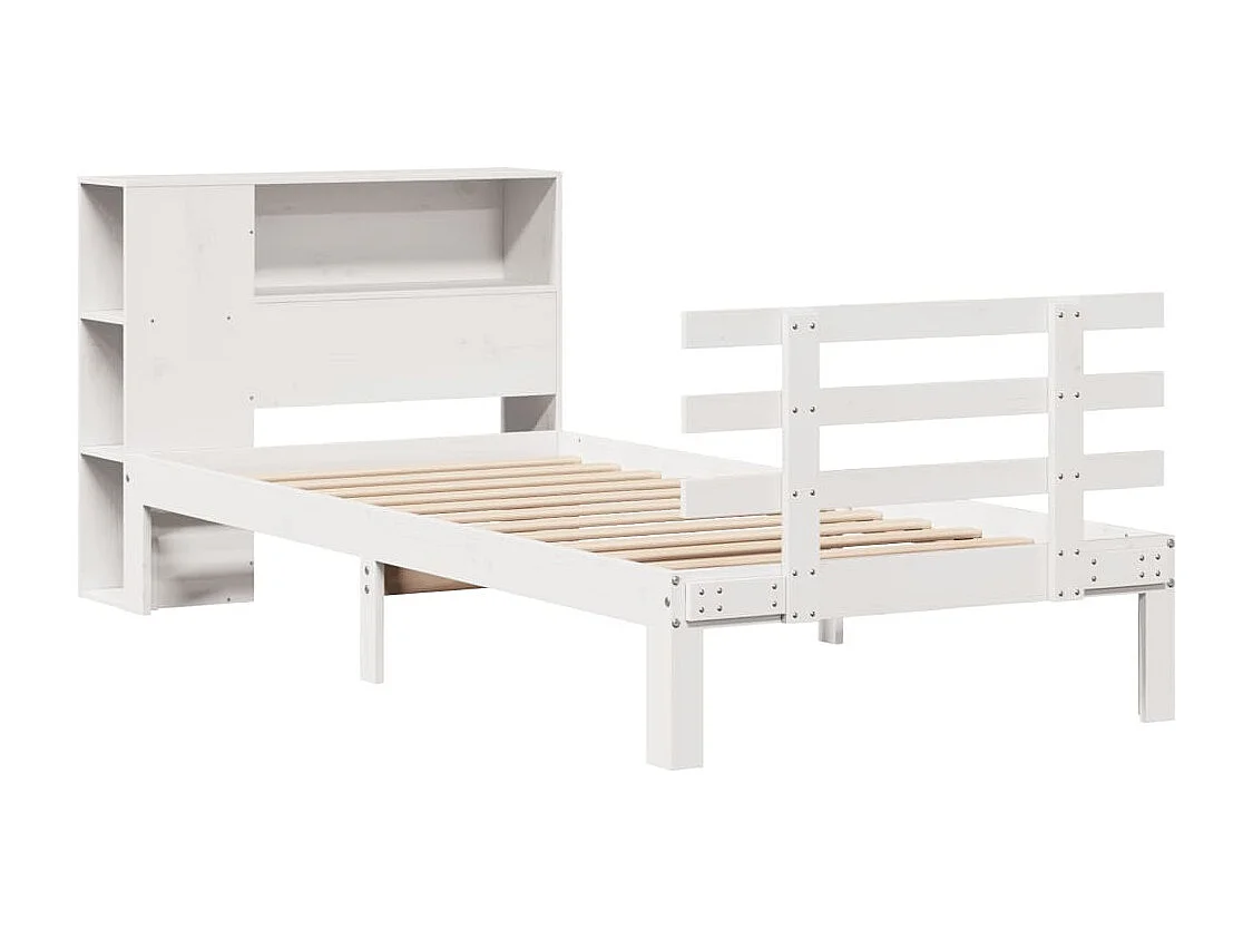 Cama con estantería sin colchón madera maciza blanca 75x190 cm