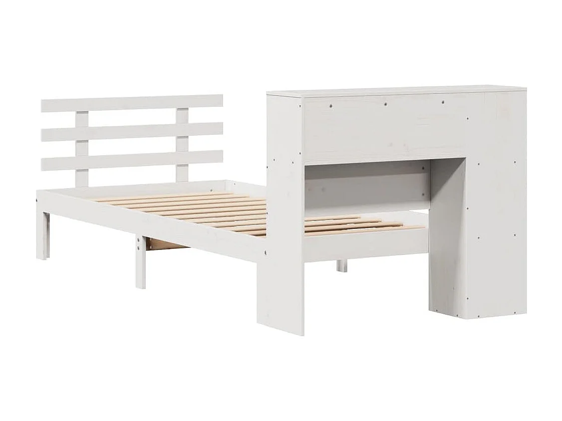 Cama con estantería sin colchón madera maciza blanca 75x190 cm