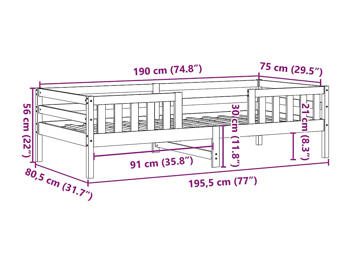 Estructura de cama madera maciza de pino marrón cera 75x190 cm