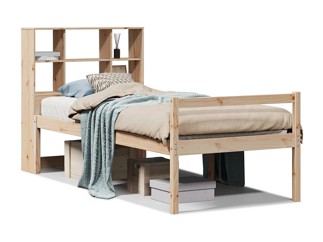 Cama con estantería sin colchón madera maciza de pino 90x190 cm