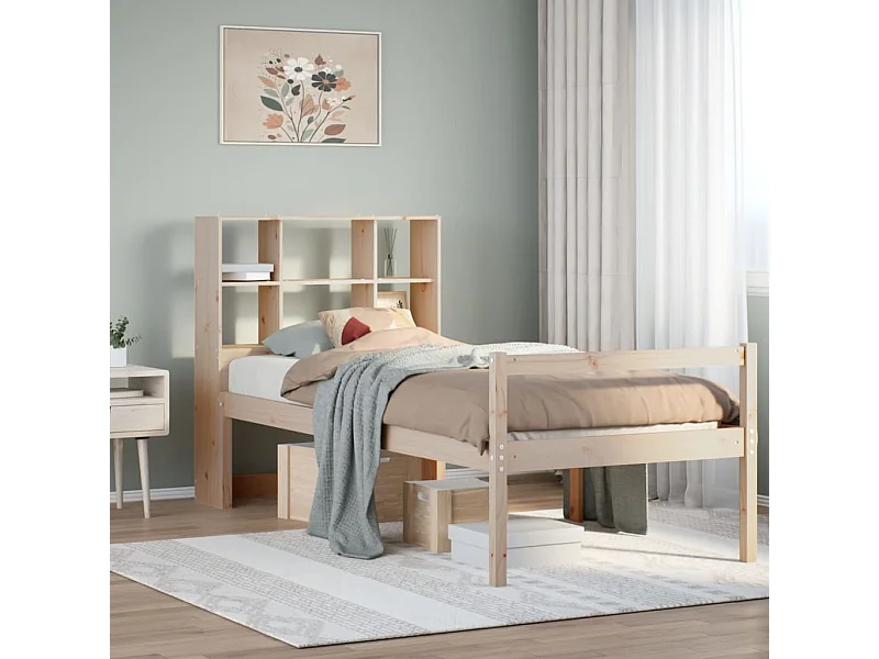 Cama con estantería sin colchón madera maciza de pino 90x190 cm