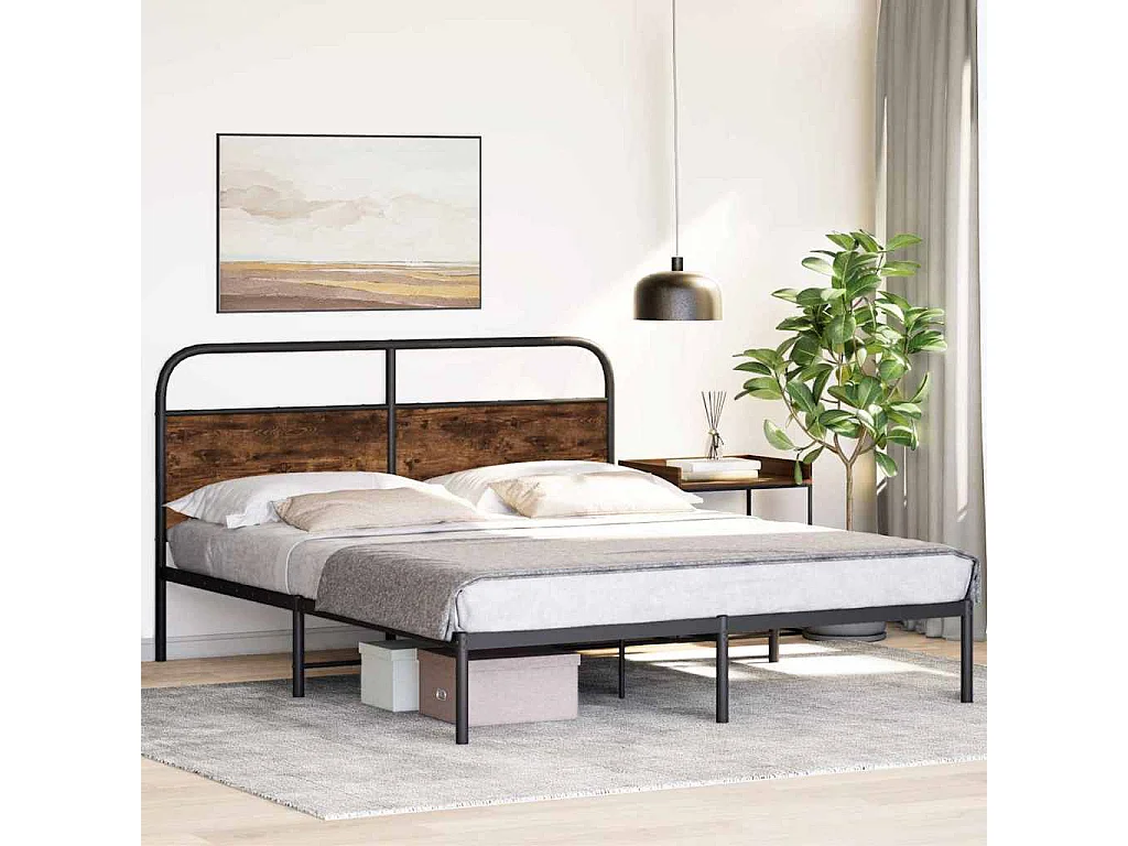Cadre de lit sans matelas 160x200 cm chêne fumé bois ingénierie