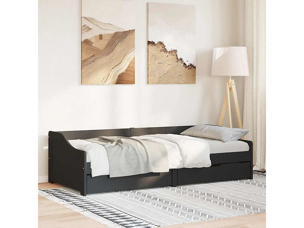 Diván con 2 cajones sin colchón IRUN negro 90x200 cm