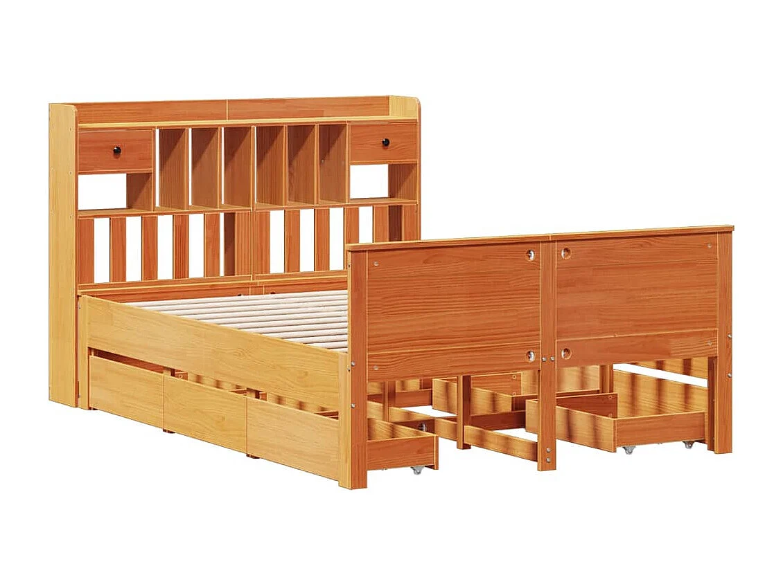 Cama con estantería sin colchón madera maciza marrón 140x190 cm