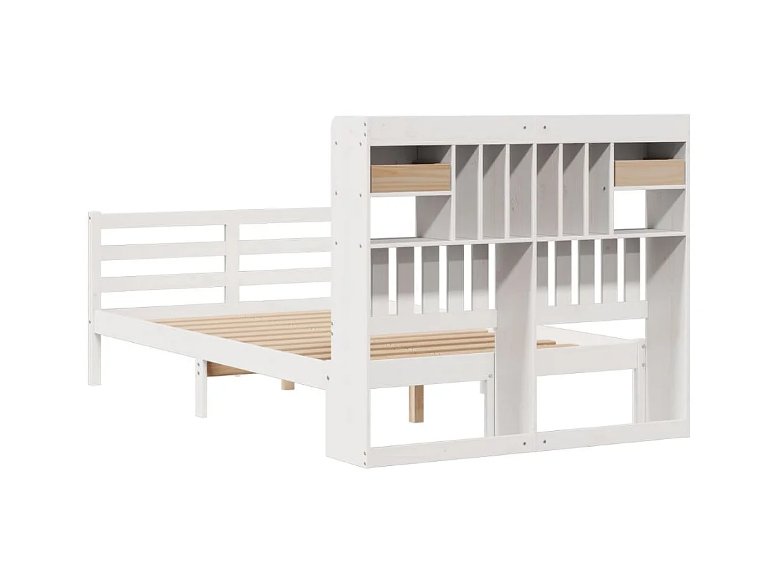 Lit bibliothèque sans matelas blanc 135x190 cm bois pin massif