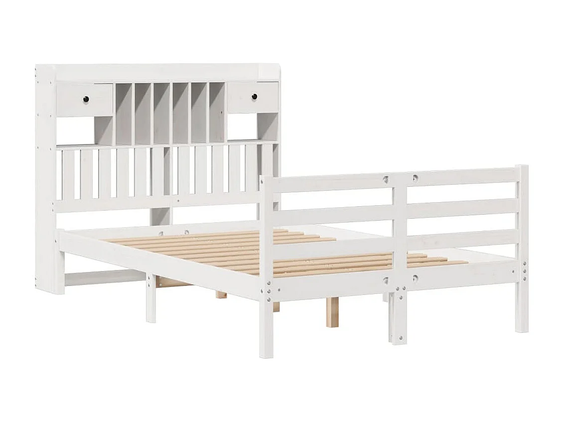 Cama con estantería sin colchón madera maciza blanca 135x190 cm