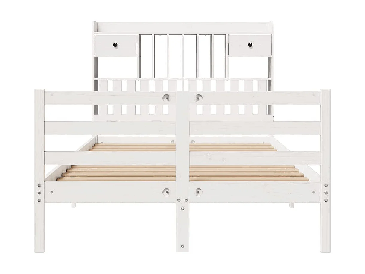Cama con estantería sin colchón madera maciza blanca 135x190 cm