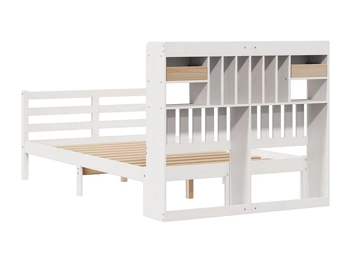 Cama con estantería sin colchón madera maciza blanca 135x190 cm