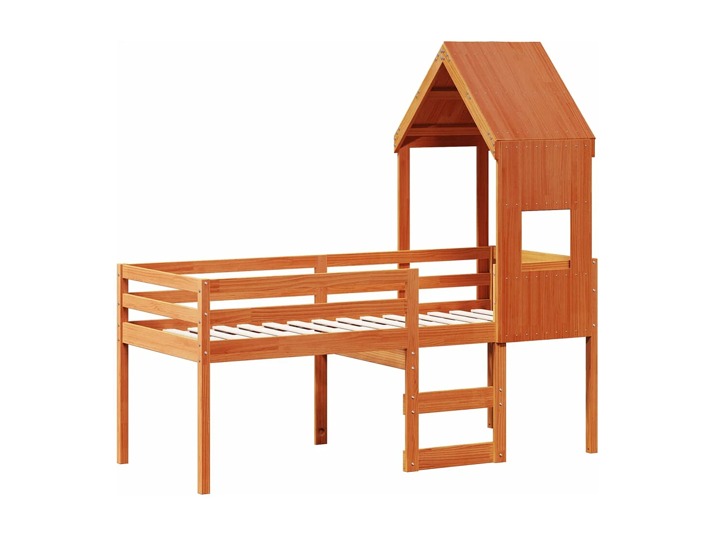 Lit haut avec toit cire marron 90x190 cm bois de pin massif