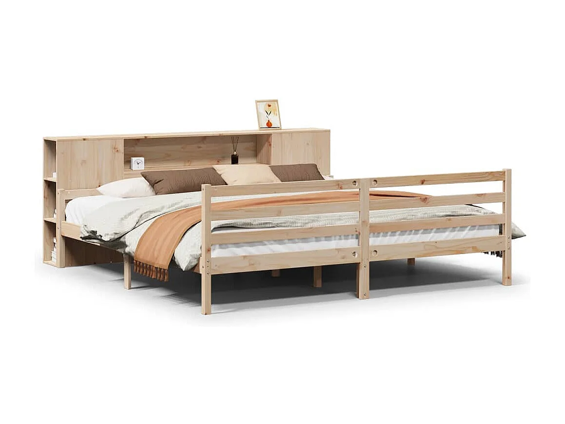Lit bibliothèque sans matelas 200x200 cm bois massif de pin