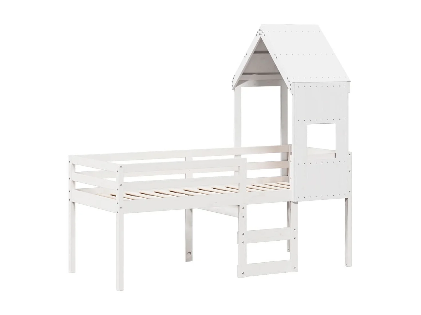 Cama alta com telhado 75x190 cm pinho maciço branco