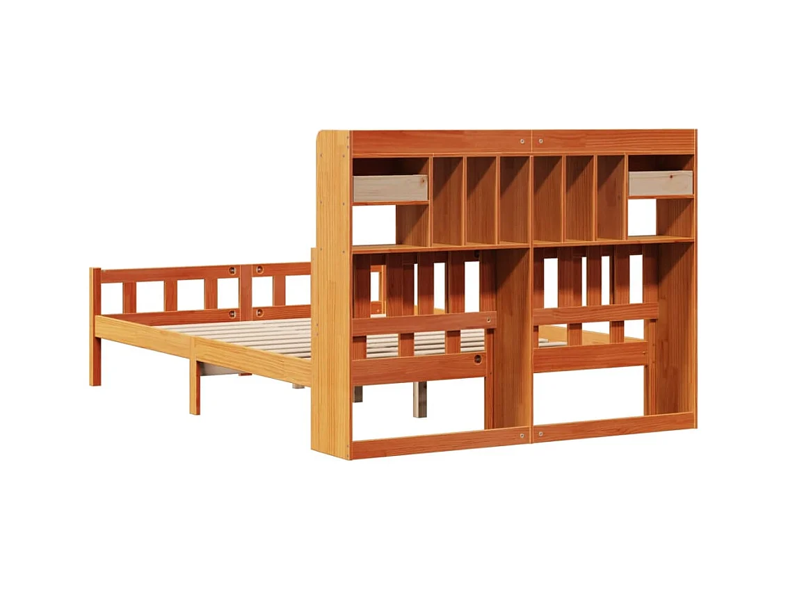 Lit bibliothèque sans matelas cire marron 160x200 cm pin massif