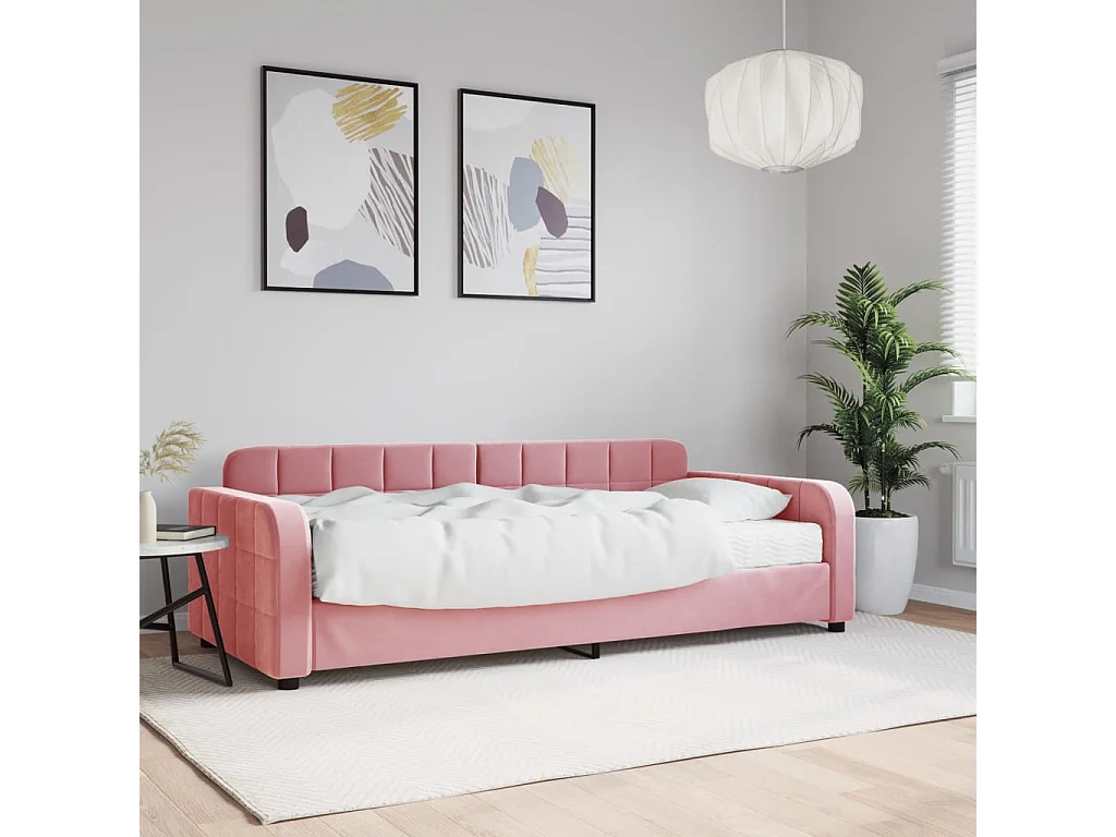 Lit de jour avec matelas rose 90x200 cm velours