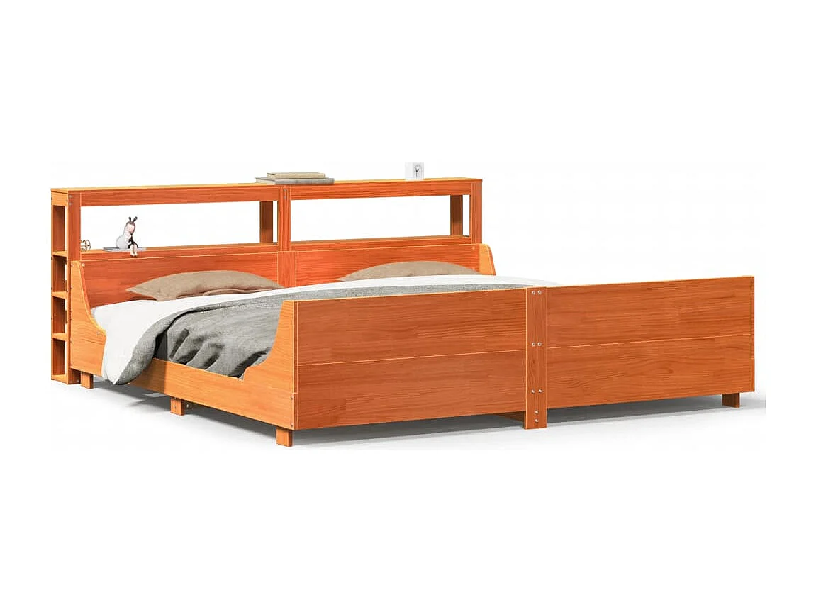 Cama sin colchón madera maciza de pino marrón cera 180x200 cm