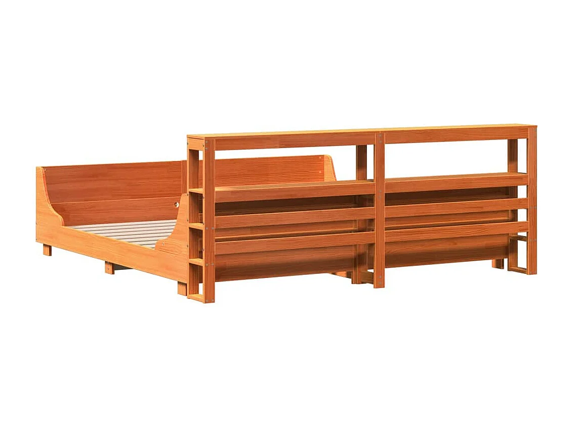 Cama sin colchón madera maciza de pino marrón cera 180x200 cm