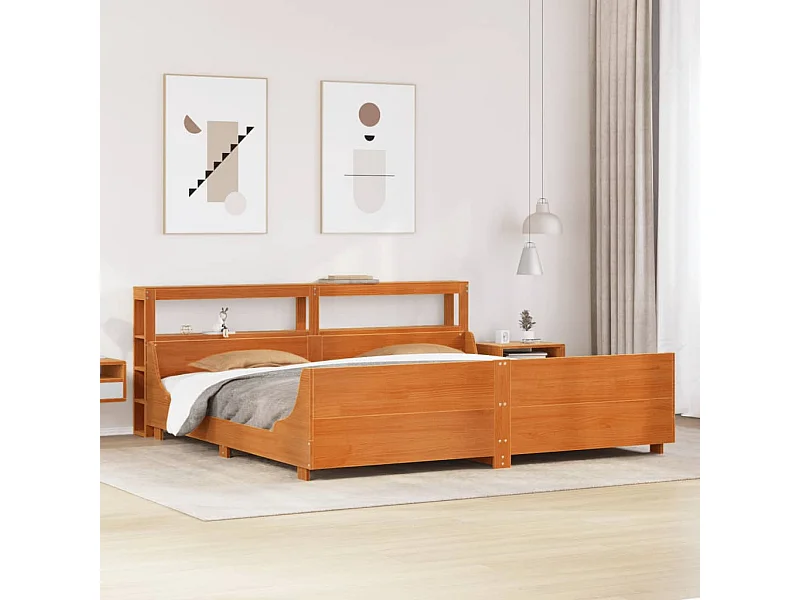 Cama sin colchón madera maciza de pino marrón cera 180x200 cm