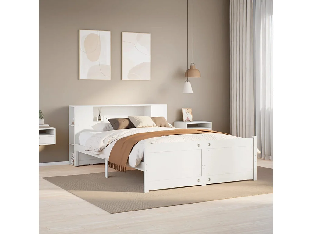Cama com estante sem colchão 160x200 cm pinho maciço branco