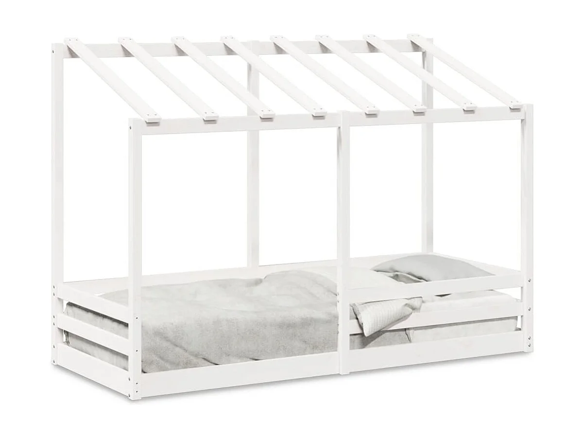 Cama infantil con techo madera maciza pino blanco 75x190 cm